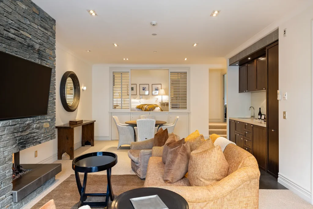 Penthouse master bedroom with lake views and modern design